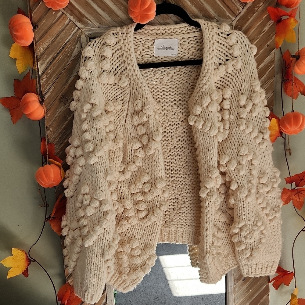 Chicwish Cream Textured Knit Cardigan